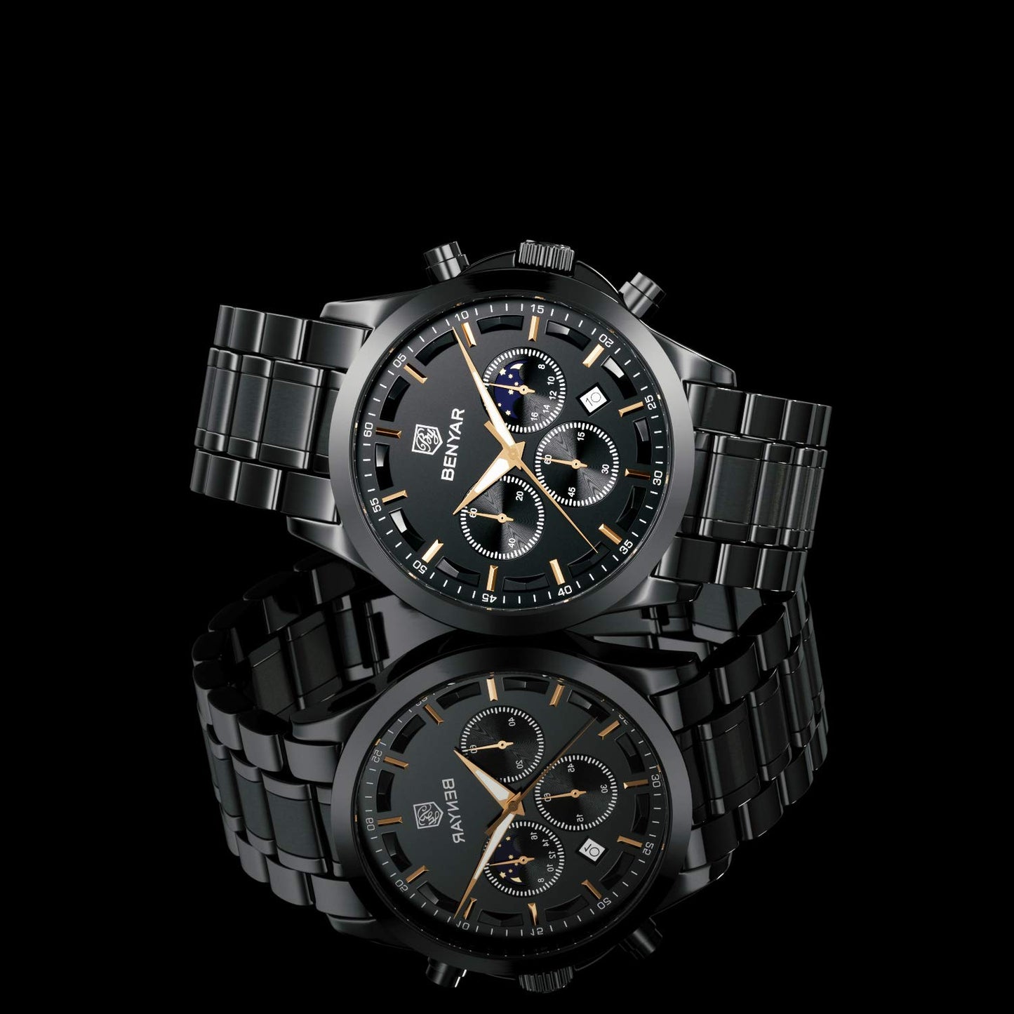 BY BENYAR Uhren Herren Edelstahl Armbanduhr Herren Chronograph Analog Quarz Wasserdicht Herrenuhr Leuchtende Datum Mode Lässig Business-Kleid Uhren Elegantes Geschenk fur Männer
