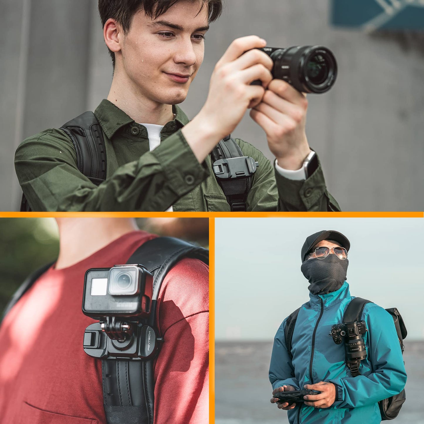 PGYTECH Bettle Kameraclip, Kamera Rucksack Clip am Schulterriemen oder Gürtel, zum Tragen für DSLR, Plattenkamera-Schnellwechselsystem für Sony, Nikon, Fuji Rucksack-Kameragurthalterung
