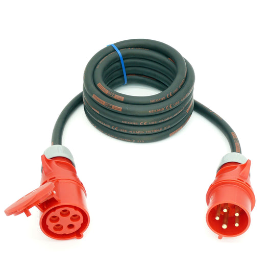 CEE Starkstromkabel (1,5m-50m) 32A Verlängerungskabel Titanex H07RN-F 5x6mm² mit PCE Shark Stecker und Kupplung, Business-Line von Event-Kabel (3 Meter)