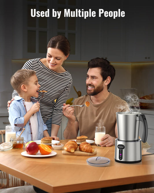 Morpilot Milchaufschäumer Elektrisch 4 in 1, 100-500ml, Milchschäumer für Heißer und Kalter Milchschaum und Schokolade, Antihaftbeschichtung, Spülmaschinenfest, Edelstahl