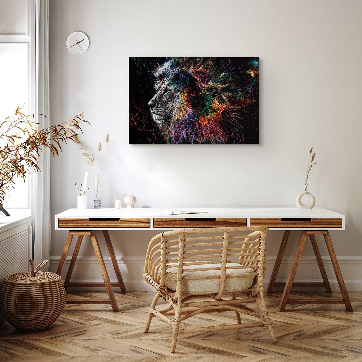 murando - Wandbilder XXL Tiere 120x80 cm 1 tlg - Wand Deko Leinwandbild Leinwand Bilder Bilder Wohnzimmer Bild Schlafzimmer Leinwandbilder Wandbild Groß - Löwe Abstrakt Schwarz und Bunt g-C-0269-b-a