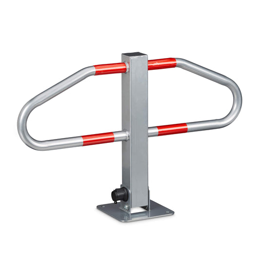 Relaxdays Parkplatzsperre, manueller Parkbügel, 2 Schlüssel, Leuchtmarkierungen, HBT: 47x70x18 cm, silber