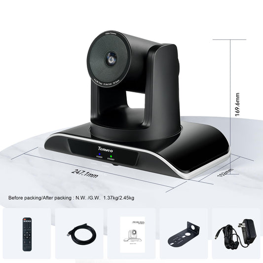 Tenveo PTZ Kamera HDMI/USB3.0 Konferenzkamera 3X optischer Zoom Konferenzraumkamera 1080p 60fps 114° Weitwinkel für Konferenzräume zusammen mit Skype Zoom Equipment (VHD3UPro)