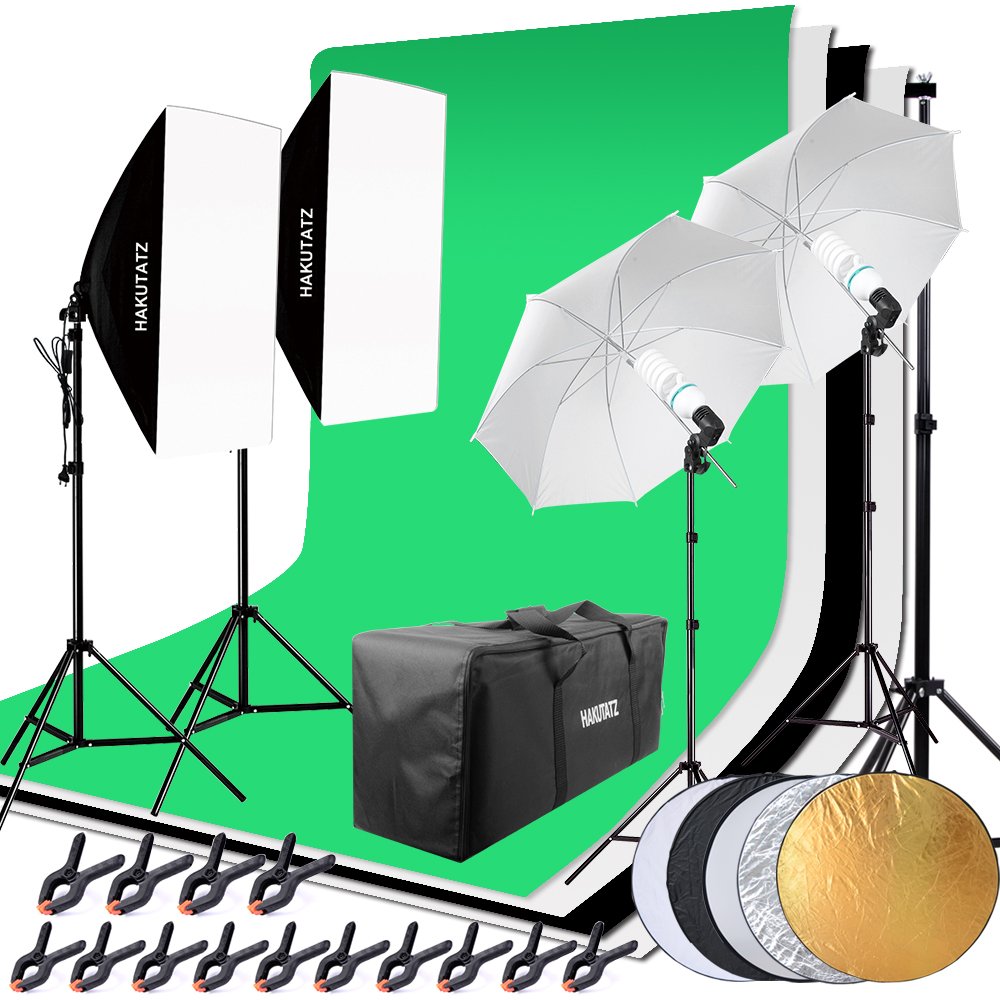 HAKUTATZ® Profi Fotostudio Set Studioleuchte Studiosets Hintergrundsystem Lampenstativ Softbox Fotografie mit Schutztasche Greenscreen Set