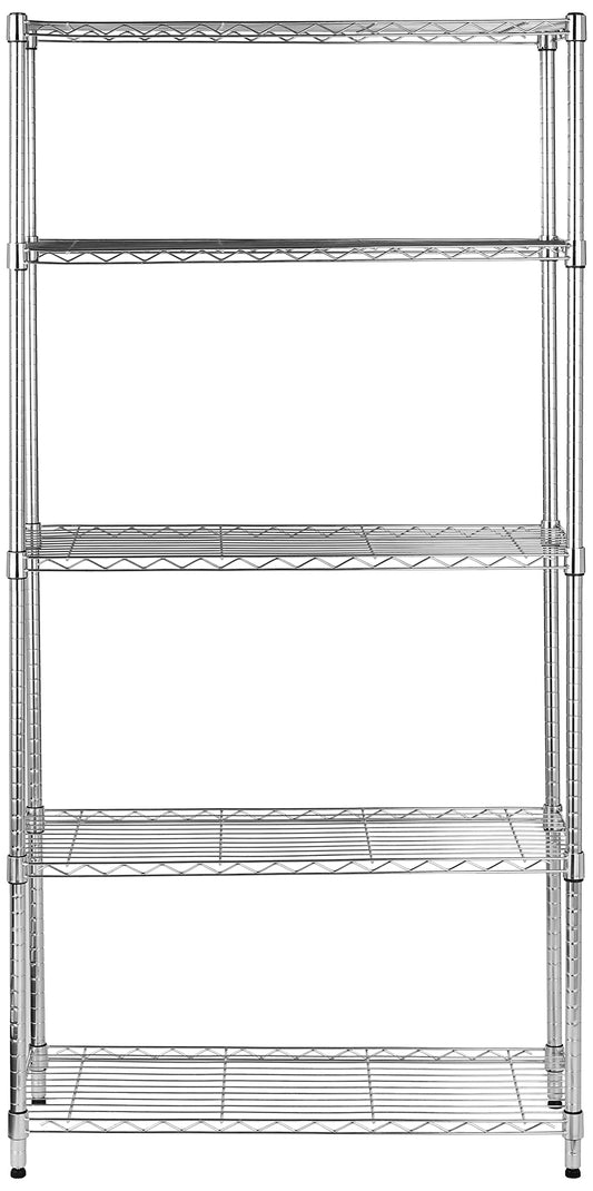 Amazon Basics – Aufbewahrungseinheit mit 5 Regalböden, höhenverstellbaren Einlegeböden und Nivellierfüßen, Maximalgewicht 680 kg, Chrom, 36 D x 91 W x 183 H cm