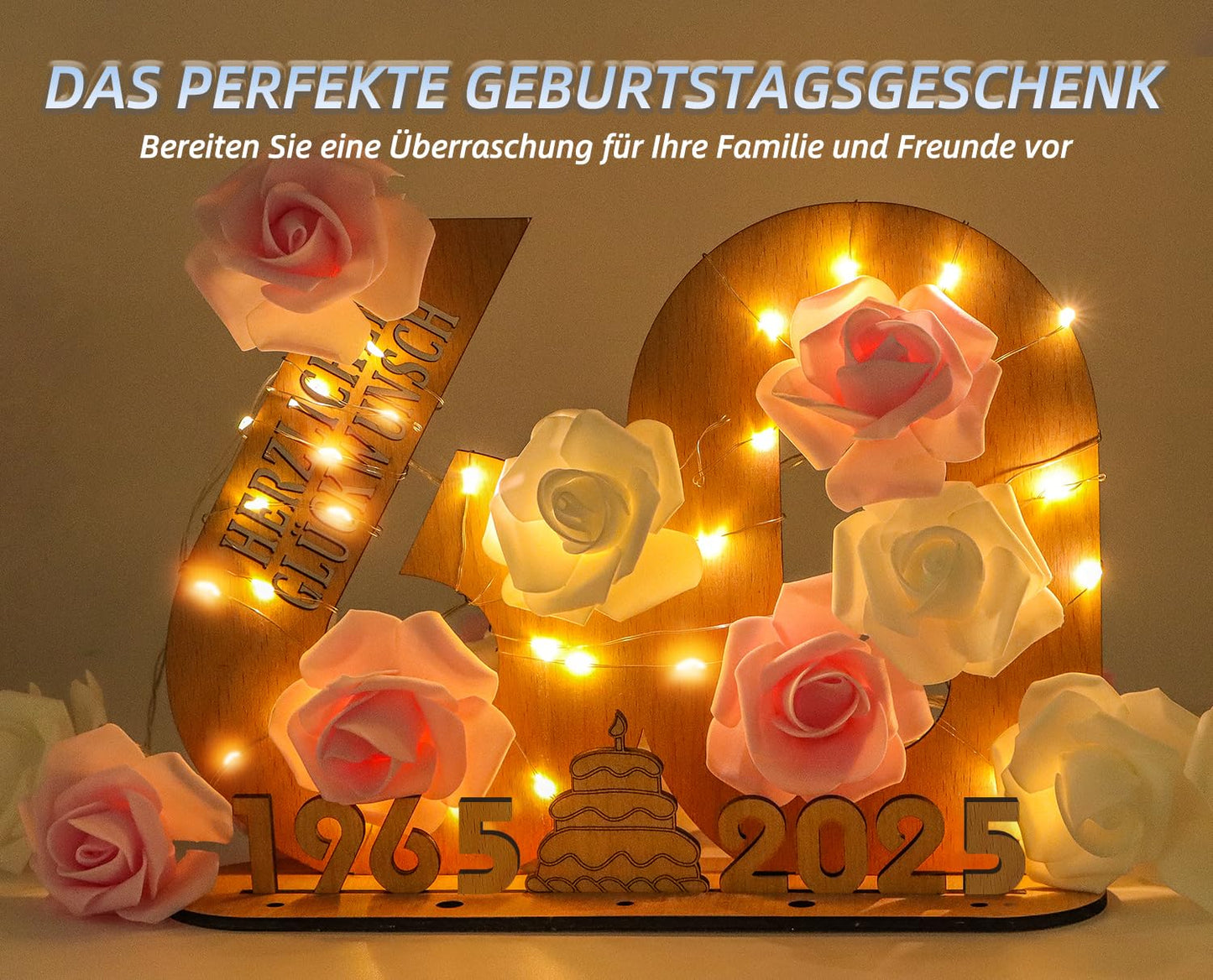 Giftota - Originelle 18 Geburtstag Geschenk Mädchen & Jungen - Geldgeschenke Geburtstag 18 mit LED Lichterkette Ständer - 2025 Holz-Schild Gästebuch - 18 Geburtstag Deko - Personalisierbares Geschenk