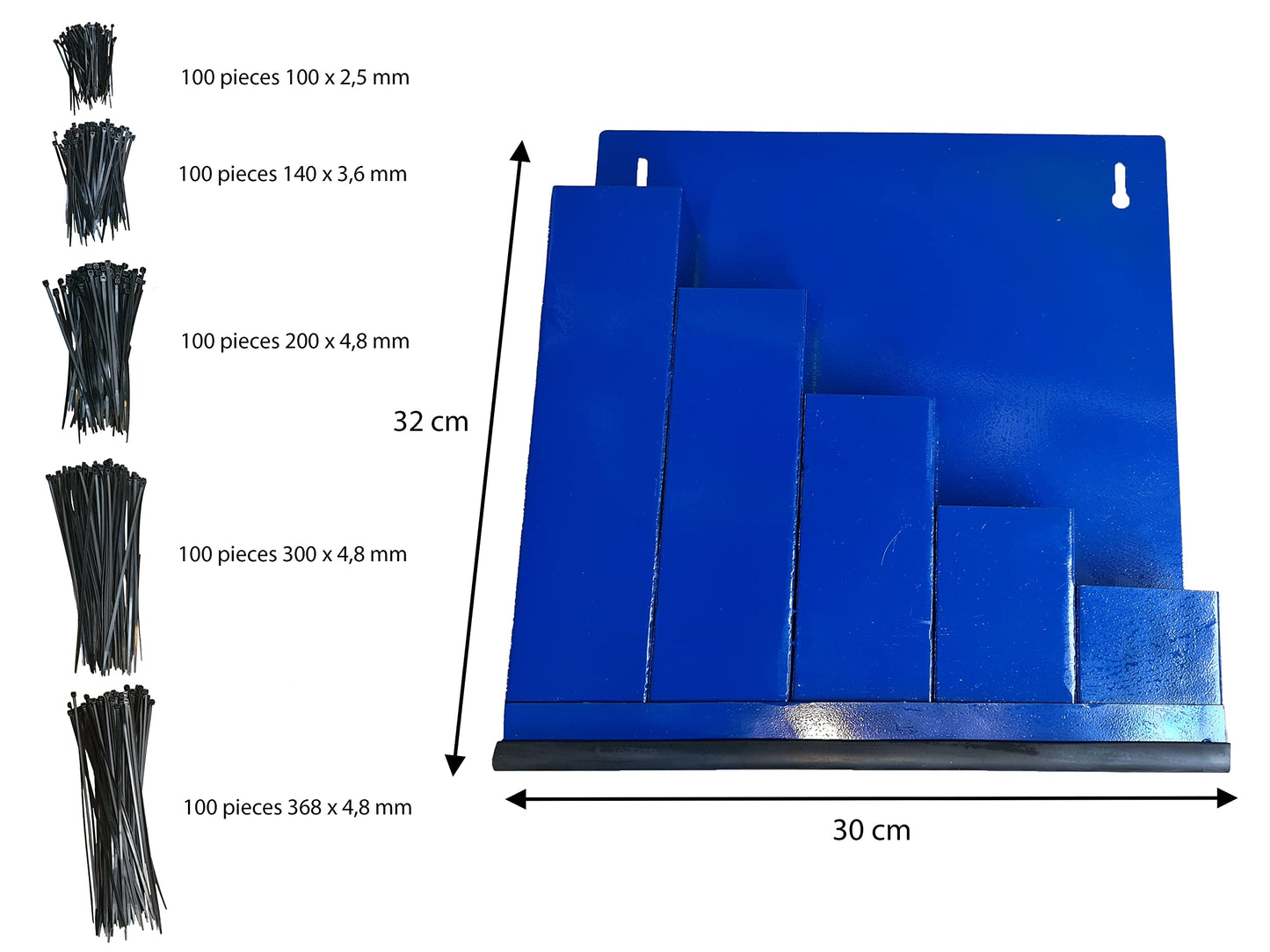 Kortpack Kabelbinder-Ordnungsbox, blau - mit 5 x 100 Kabelbinder verschiedene grossen im Farbe Schwarz. Incl 2 Schrauben und Plug