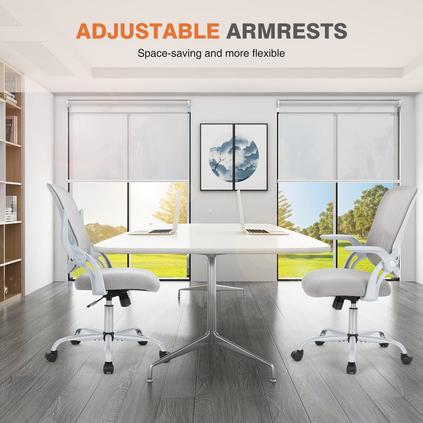 Sweetcrispy Bürostuhl Ergonomisch, Schreibtischstuhl mit Lendenwirbelstütze, Höhenverstellbarkeit Stuhl, Bürostühle mit Armlehne, Office Chair Geeignet für Büro und Schlafzimmer, Grau