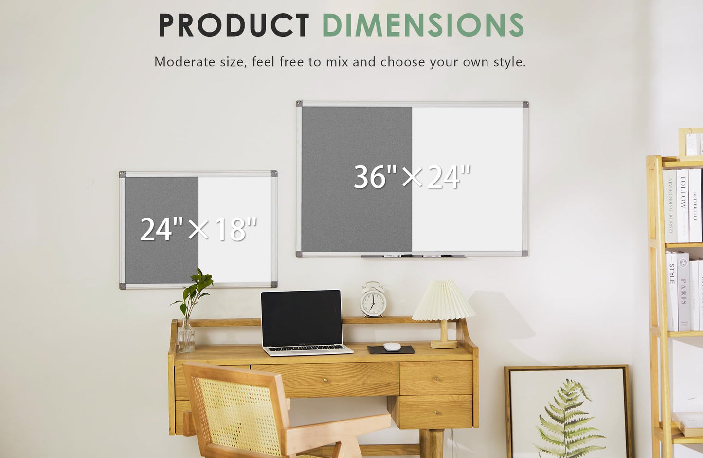 Swansea Whiteboard Magnettafel und Pinnwand Filz mit Aluminiumrahmen für Wohnung, Büro, Küche und Schule, 60X45cm