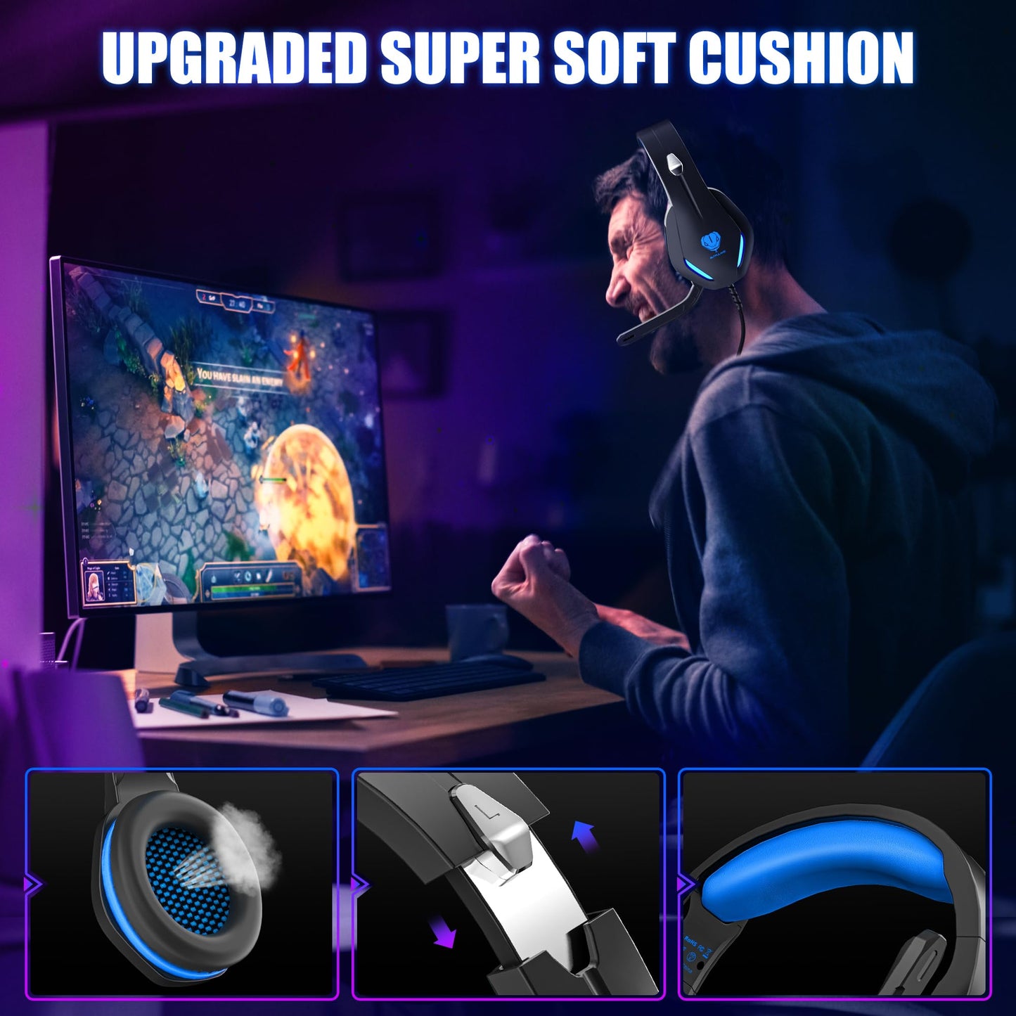 Stynice Gaming Headset mit Mikrofon für Xbox One / PS4 / PS5 / PC - Stereo Surround Kopfhörer mit Kabel und LED - Noise Cancelling Gamer Headphones