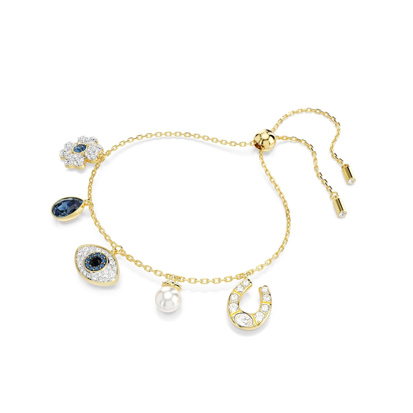 Swarovski Symbolica Armband, Glücksklee, „Evil Eye“ und Hufeisen, Blau, Goldlegierungsschicht