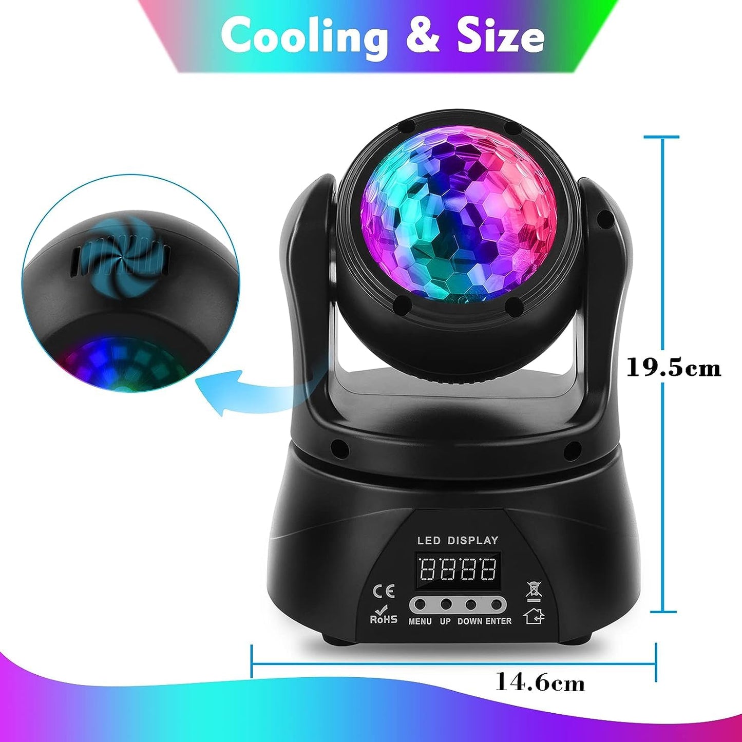 Discokugel, U`King Partylicht Mini Moving Head Bühnenlicht Party Lichter mit d-mx512 Control,RGBW für Party/Bar/Geburtstag/Hochzeit/Live Show/Halloween