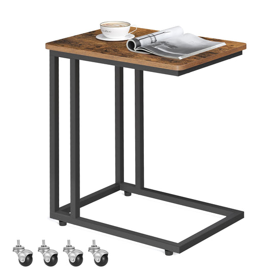 VASAGLE Beistelltisch, Sofatisch mit Rollen, C-Form, mobiler Kaffeetisch, 35 x 50 x 60 cm, Wohnzimmertisch mit Metallgestell, für Kaffee und Laptop, Industrie-Design, vintagebraun-schwarz LNT50X