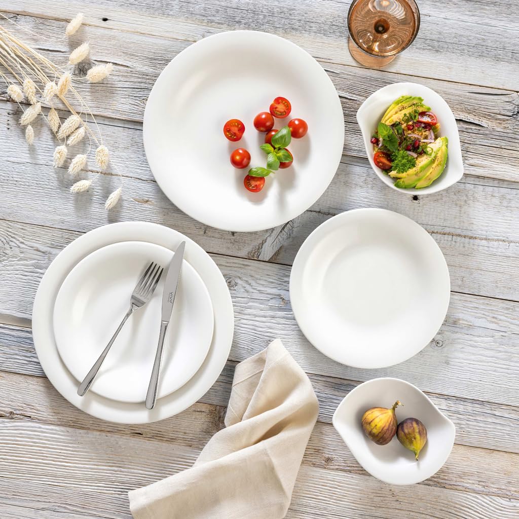vivo – Villeroy & Boch Group – Essential White Dinner Set 18 tlg. Weiß, Spülmaschinenfest, Mikrowellensicher, Geschirr Set für 6 Personen, Müslischalen, Speiseteller, Dessertteller, Premium Porzellan