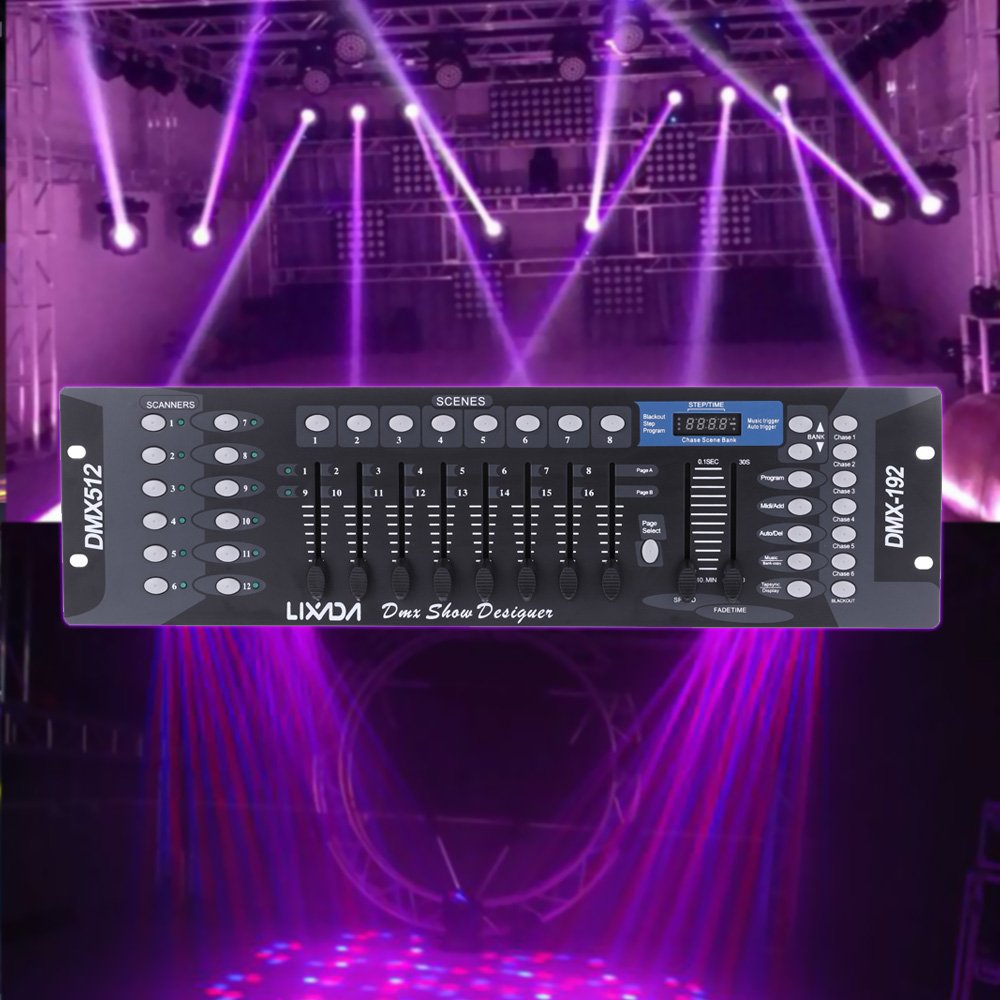 Lixada DMX-Controller, Lixada DMX 512-Konsole, Bedienfeld 192 Kanäle für Bühnenlampe, Moving Head, DJ, Club, Party