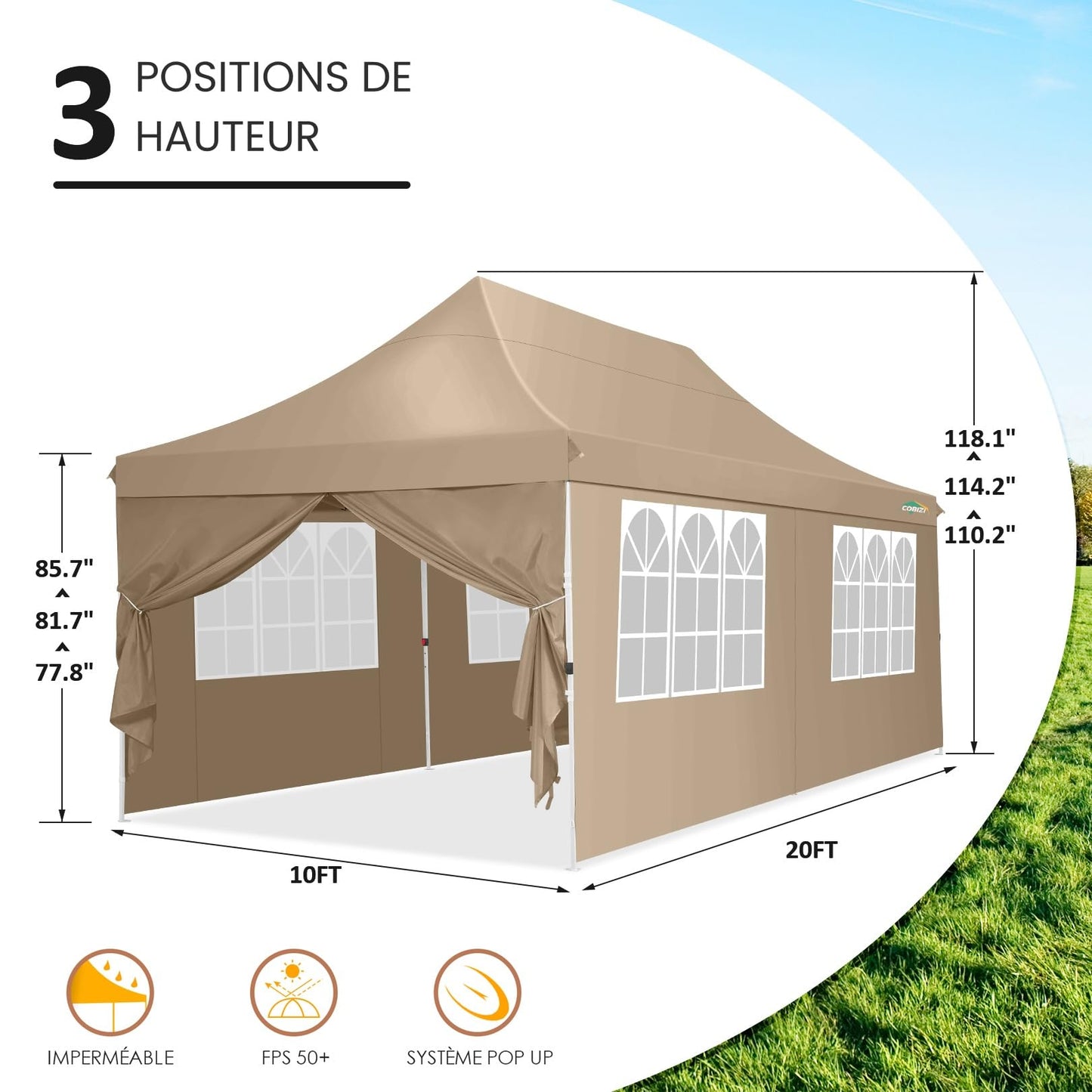 COBIZI Pavillon 3x6,Faltpavillon 3x6 Wasserdicht Stabil, Partyzelt mit 6 Seitenwänden, Upgrade-Hochdach und Tragetasche, Outdoor Pop Up Gartenpavillon für Fest, Hochzeit, Picknick, Markt, UV 50+