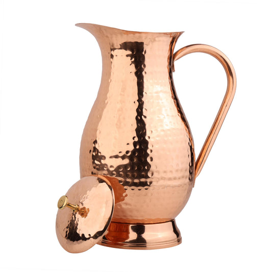 Krug aus reinem Kupfer mit Deckel, großer, gehämmerter Wasserkrug aus massivem Kupfer, Fassungsvermögen 60 oz/1800 ml, Kupferkaraffe für Zuhause, Hotels und Restaurants