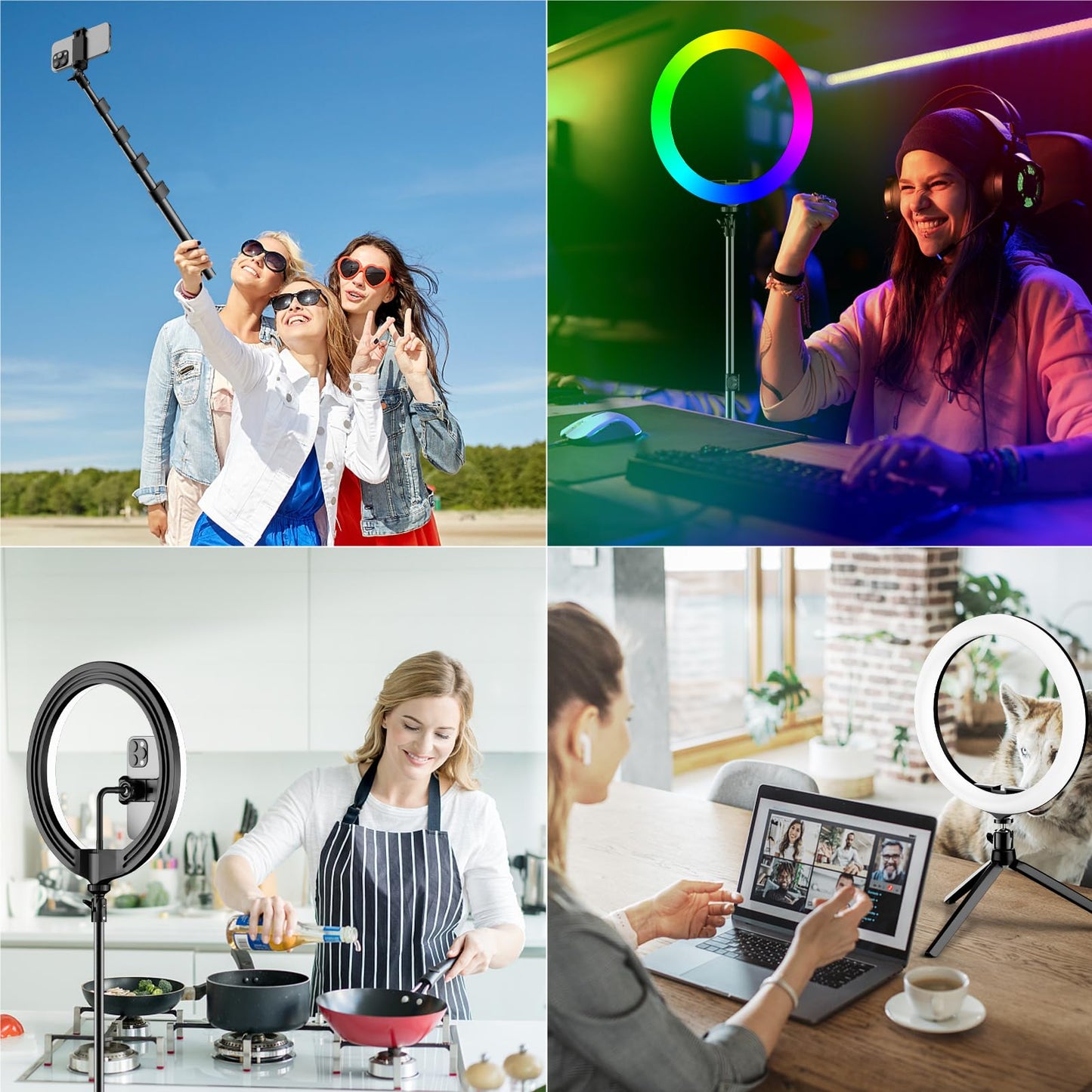 PEYOU 12"/186 cm Selfie Ringlicht mit Stativ Handy,【3-in-1】 Ring Light mit（Tischstativ） 48 RGB-Modi,Dimmbare Handy Stativ mit Ringlicht,stativ für Smartphone für Tiktok YouTube Makeup Fotografie