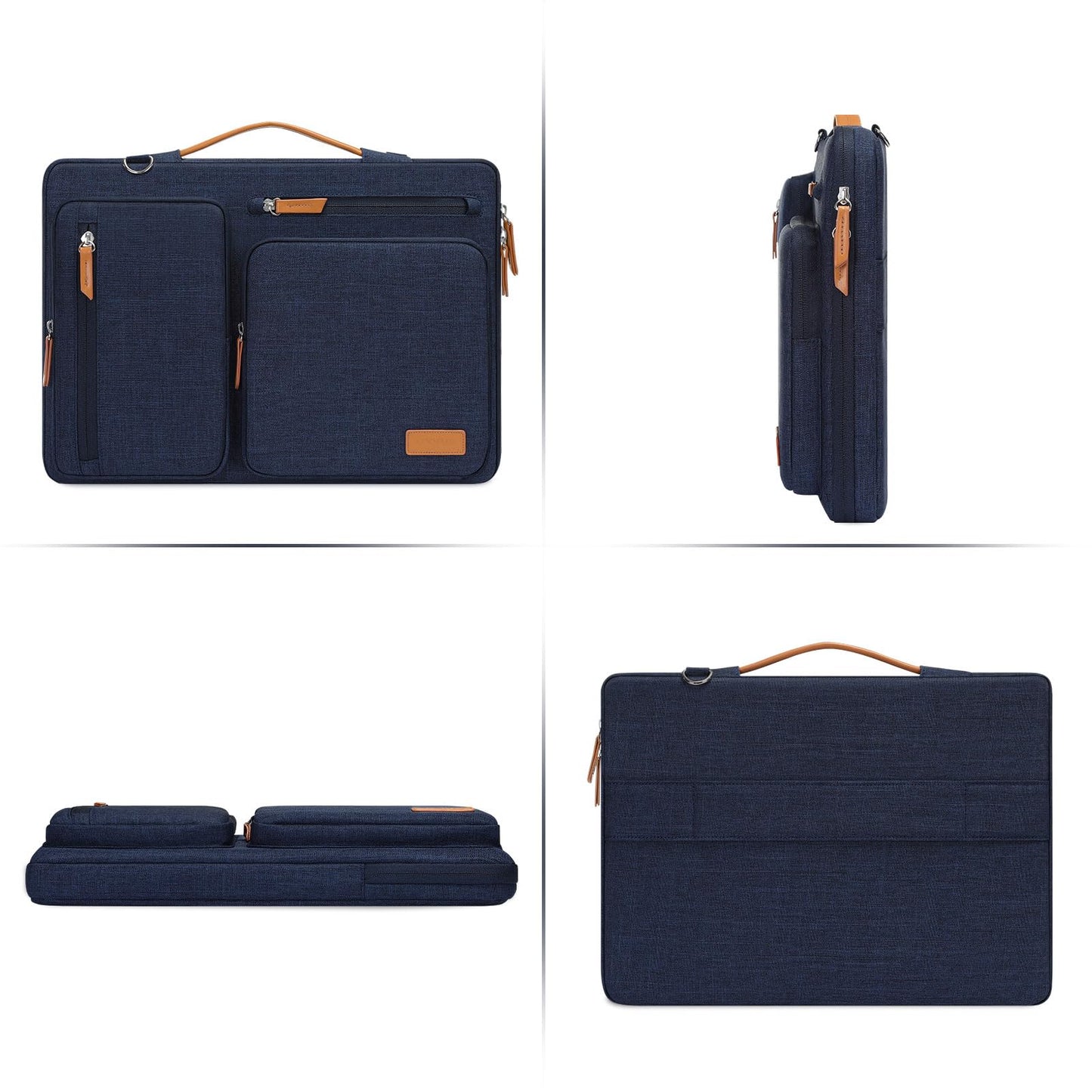 MOSISO 360 Schützend Laptop Schultertasche,15-15,6 Zoll Laptoptasche Kompatibel mit MacBook Pro 16,HP,Dell,Lenovo,Asus Notebook,Seite Offen Tasche mit 4 Reißverschluss Taschen&Griff,Marineblau