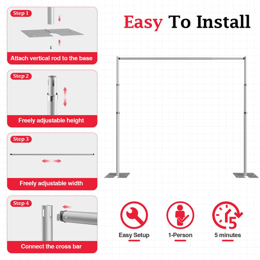 EMART Stabiler Foto Hintergrund Ständer 3x3m, Großer Verstellbarer Hochzeitsbogen für Fotostudio, Hochzeit, Bankett, Geburtstagsdekoration, Ballon Stand
