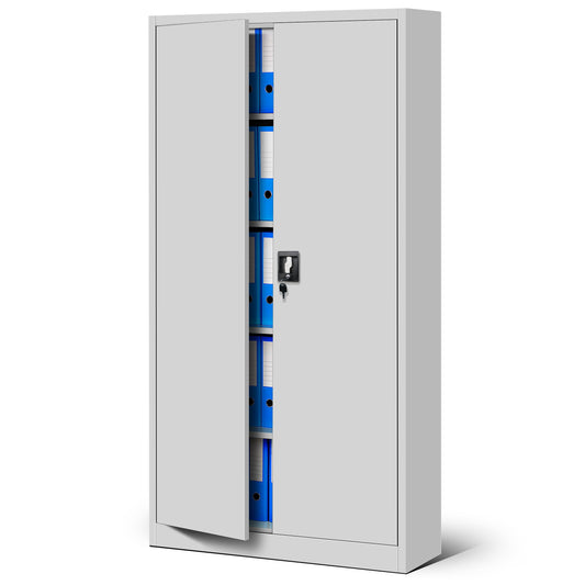 Jan Nowak Metallschrank Jan 185 x 90 x 40 cm – grauer Aktenschrank mit zwei Türen