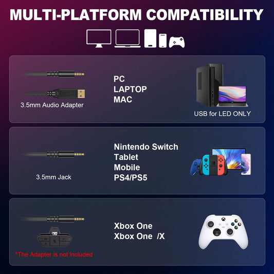 Krysenix PG2 RGB Gaming Headset für PS4/PC/Xbox, PS5 Headset mit Mikrofon, Gaming Kopfhörer mit Mikrofon, Noise Cancelling Kopfhörer mit 3.5mm Klinke Schwarz/Grün