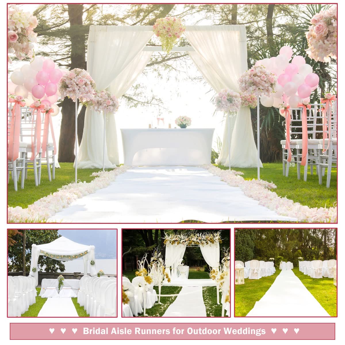 Gdmokle Weiß Hochzeitsteppich Gangläufer, 2,5mm Dicke Hochzeit Läufer Event Teppich, 1m x 10m Messeteppich Polyester-Stoff Teppich-Boden für Drinnen und Draußen