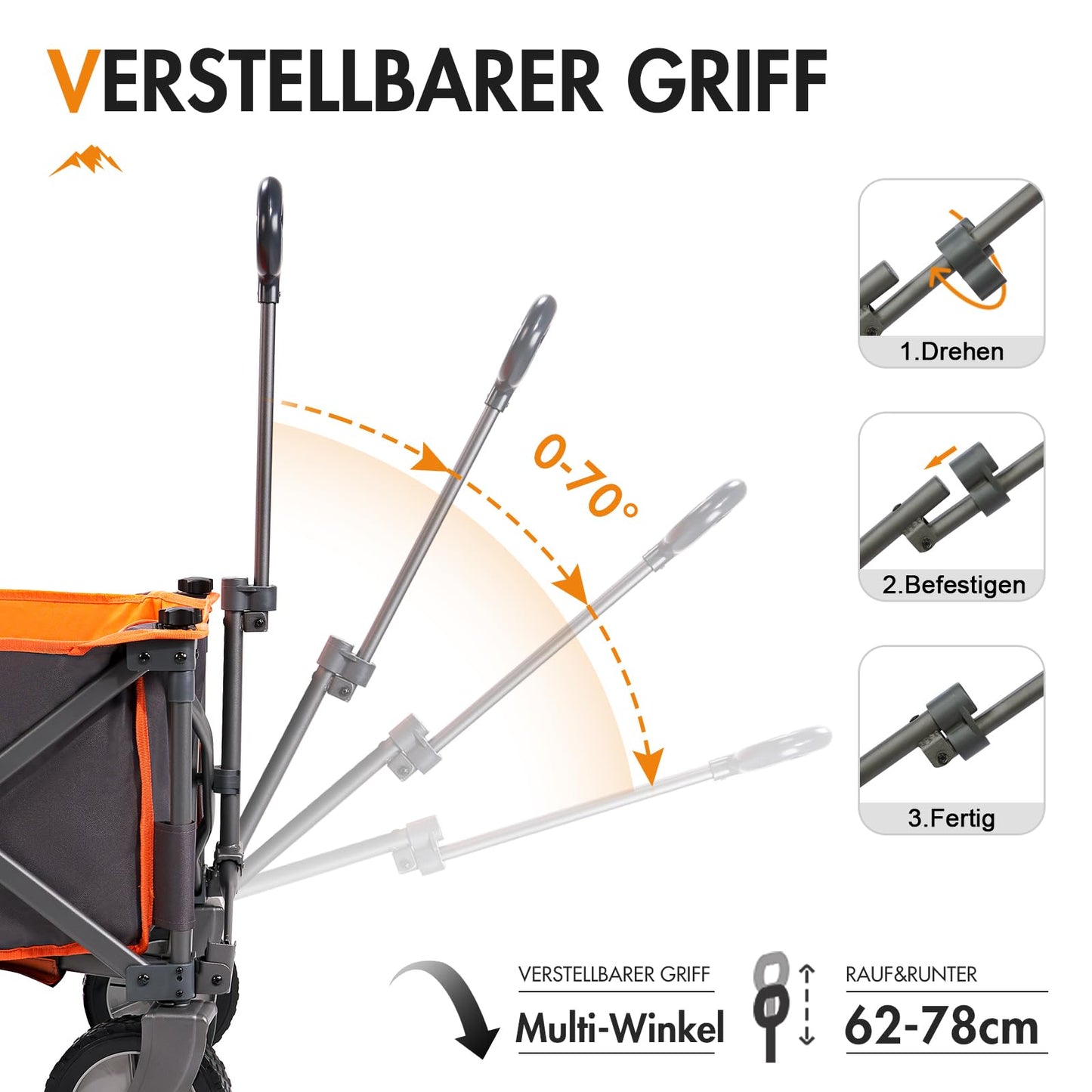 PORTAL Bollerwagen faltbar XXL Handwagen mit schnellspanerem Stoff Klappwagen Transportwagen tragbar Strandwagen Gartenwagen Faltwagen belastbar bis 100kg für Camping Garten Einkauf