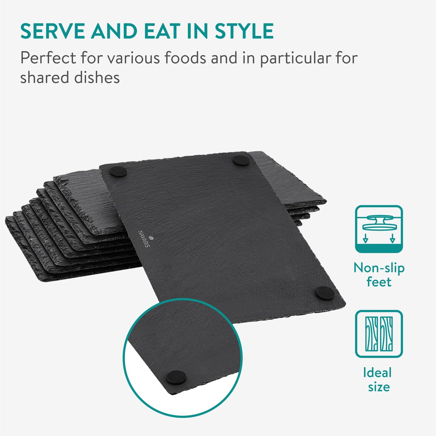 Navaris Schiefer Teller Platzset 8-teilig inkl. Kreide - 30x20cm Schieferplatten 8x Servierplatte - Servierteller Schieferplatte Sushi Geschirr eckig