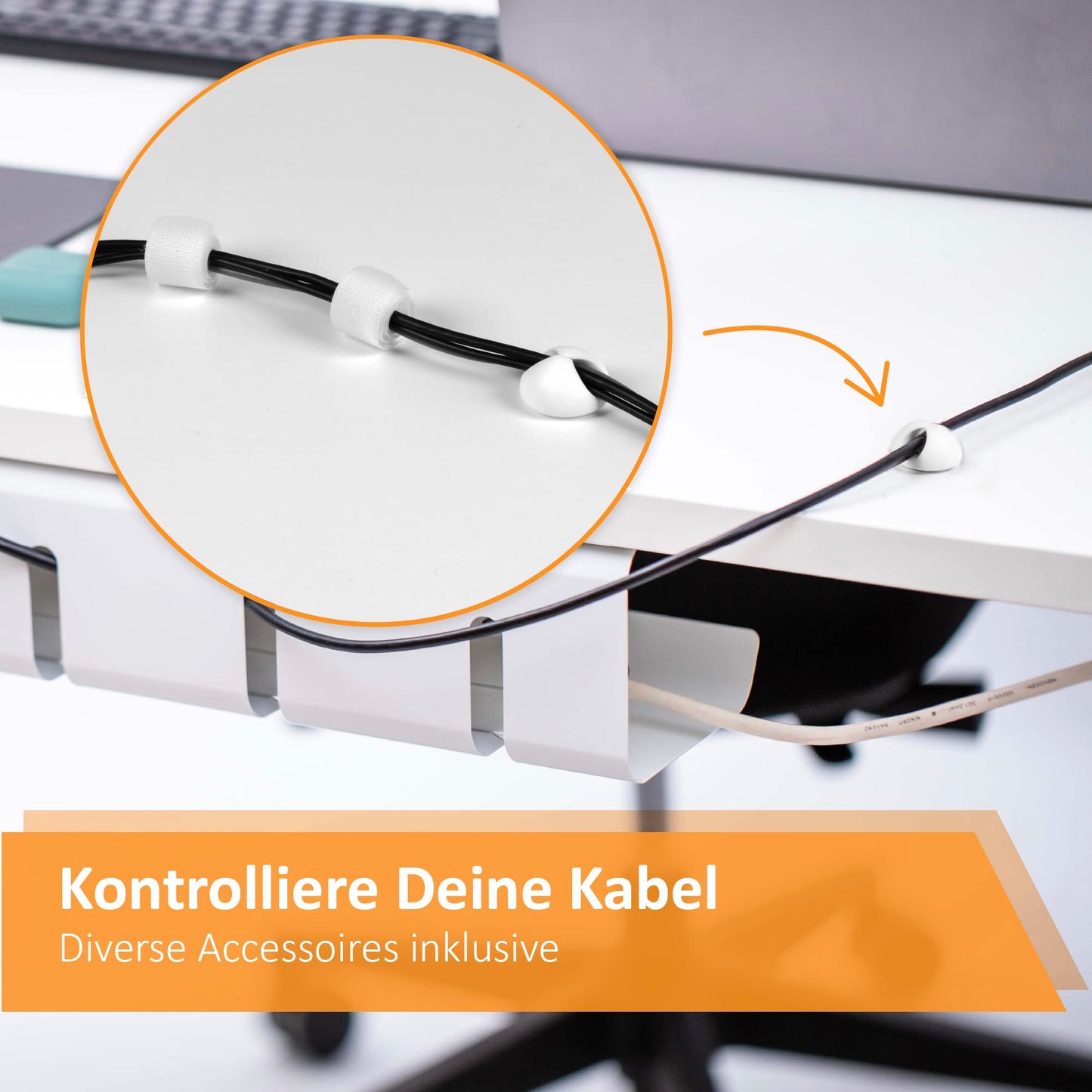 Stilemo® Kabelkanal Schreibtisch - Kabelmanagement Schreibtisch Organizer Kabeldurchführung - Cable Management Kabelhalter Kabelwanne Tisch - 43x12x10CM - Kabelkorb Weiß