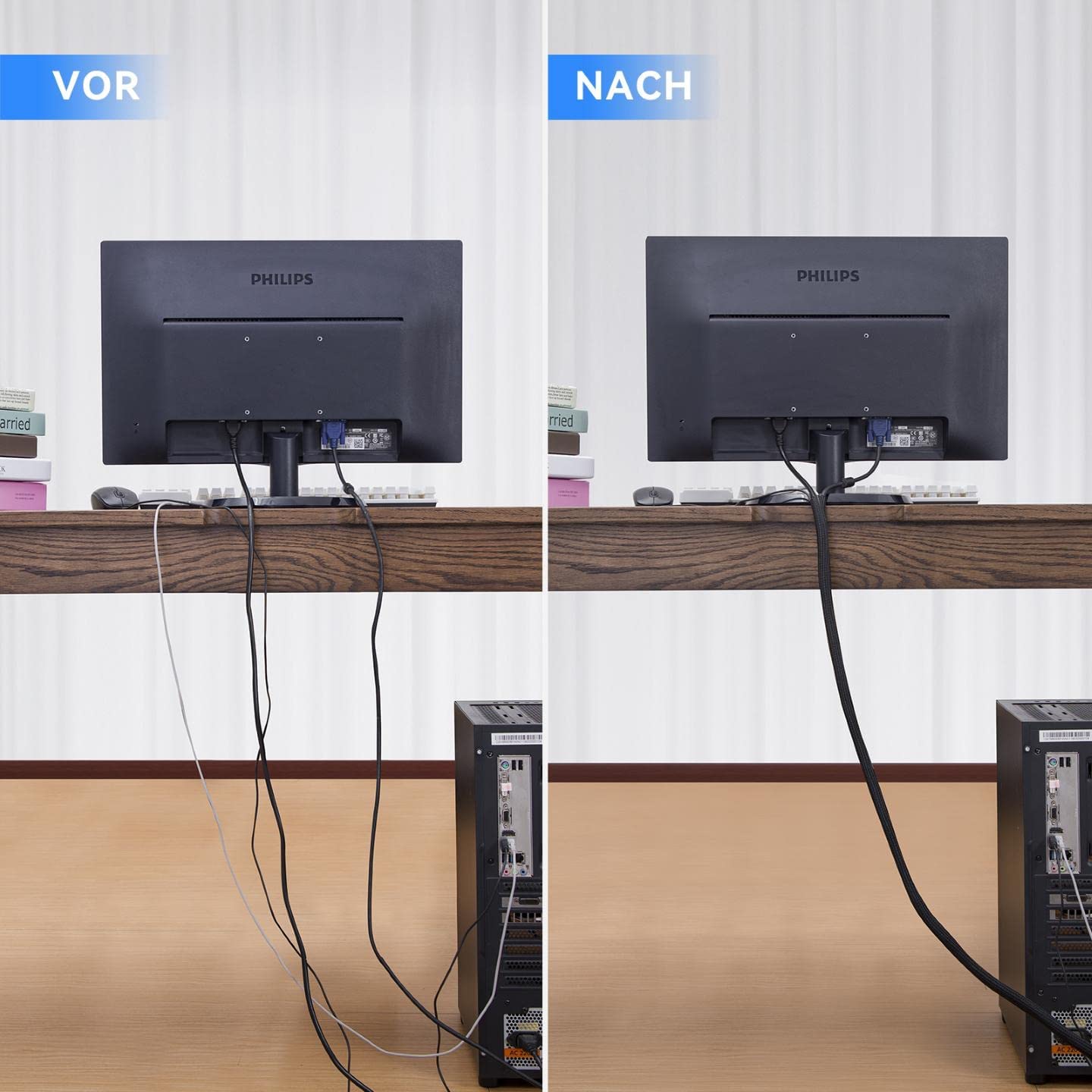 AGPTEK 3m Kabelschlauch, 12-20mm selbstschließend Kabelkanal, Flexibler gewebter Kabelmantel, Kabelmanagement für Schreibtisch, TV, Computer, PC, Kabelschutz für Hund, Katze, Schwarz