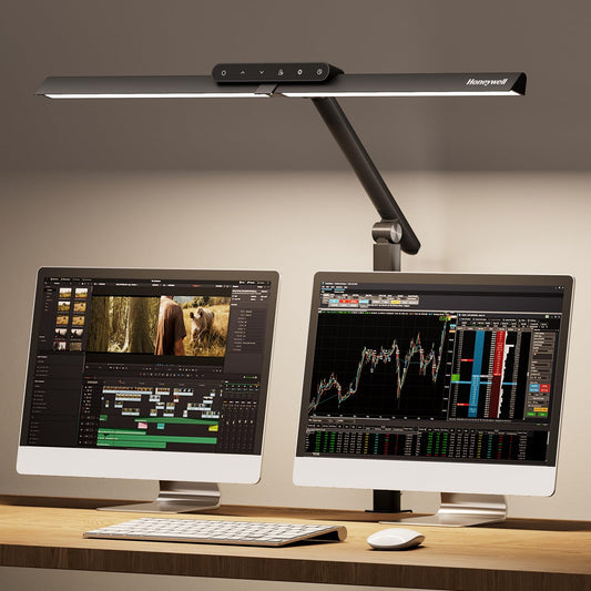 Honeywell LED Schreibtischlampe Büro - HJ1 Sunturalux™ Augenschonende Schreibtischlampe mit Klemme für Büro Zuhause, Dimmbare Touch-Schreibtischleuchte Flexible Zwei-Sektions-Architekten-Klemmleuc