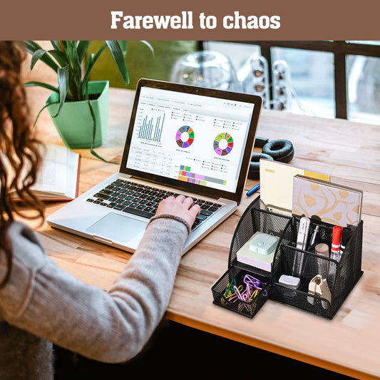 MumdoYAL Schreibtisch Organizer aus Metall – mit Schublade und Stifthalter, Schwarz