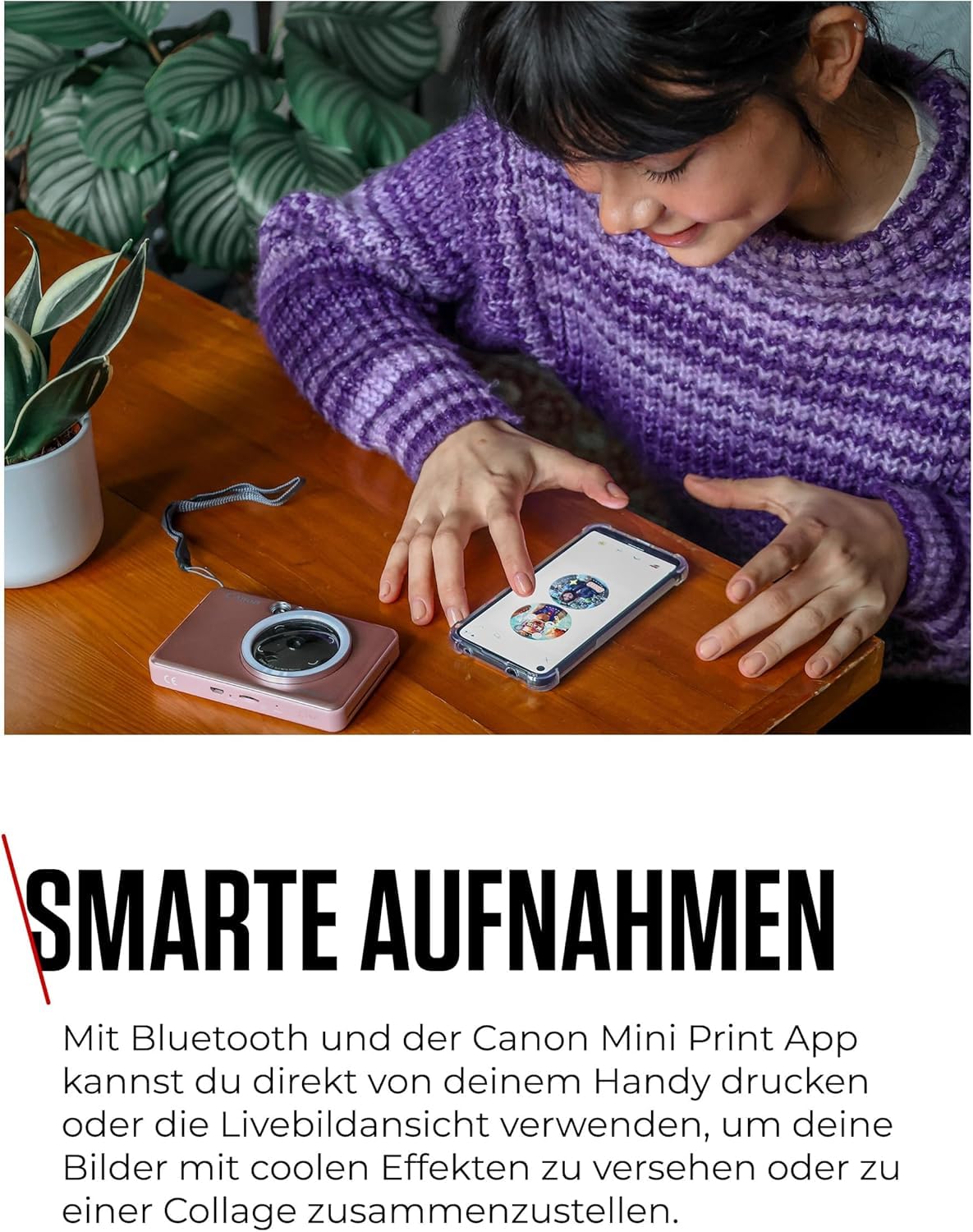 Canon Zoemini S2 Mini Sofortbildkamera + Fotodrucker mobil tragbar unterwegs Hosentasche (Fotodruck 5x7,6 cm, kabelllos, eingebauter Akku, Canon App, Bluetooth) roségold [+ 10er Zink Druck-Set]