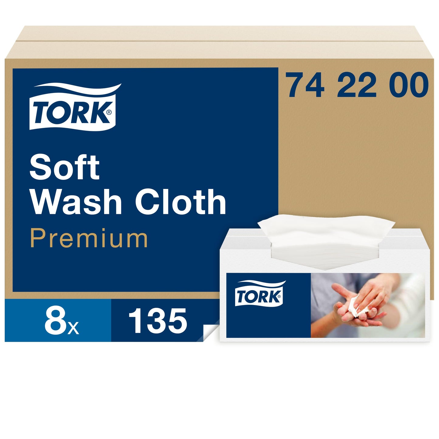 Tork weiches Waschtuch Weiß, Einzeltuchentnahme, Premium, hygienisch, 1 × 135 Tücher, 742200
