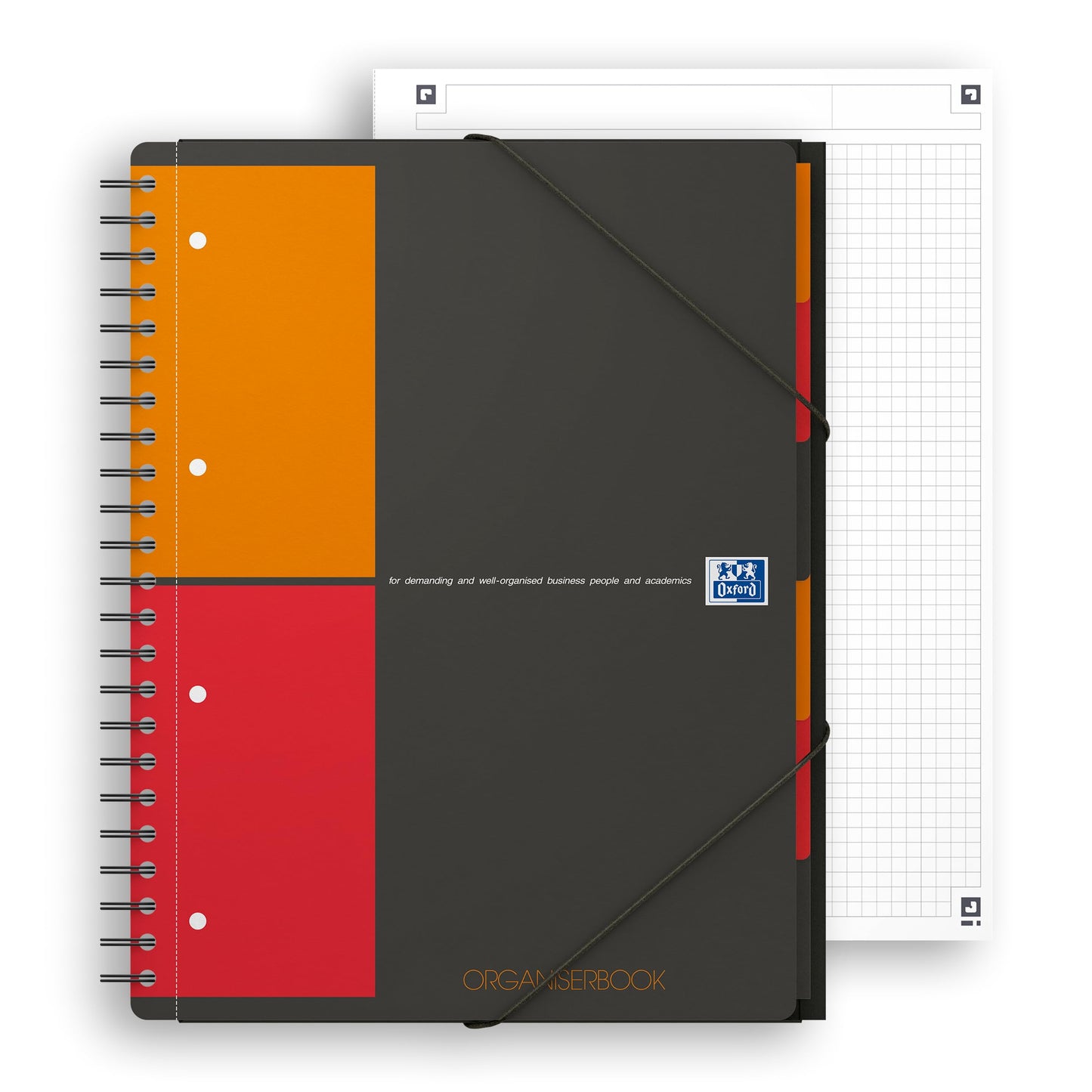 Oxford Organiserbook International A4, kariert, 160 Seiten, Gummizugmappe mit 6 festen Registern