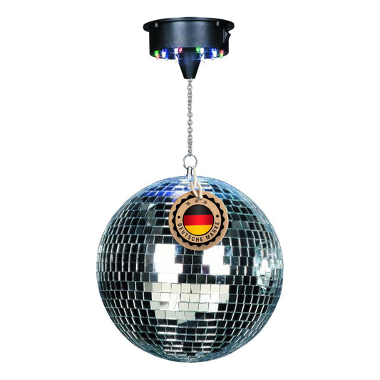 ETEC Professional DISCO30 Spiegelkugel 30cm Set mit LED Motor DISCOLIGHT BELEUCHTUNG Discokugel Disco Effekt Strahler silber batteriebetrieben mit 18 LEDs Partykeller DJ Club