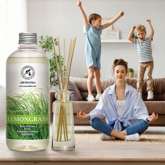 Raumduft Nachfüller Lemongrass - Zitronengras 500ml - Nachfüllflasche mit Naturreinem Ätherischen Lemongras Öl - Intensiv & Langanhaltend Natürlicher fur Raum - Küche - Bester Raumlufterfrischer