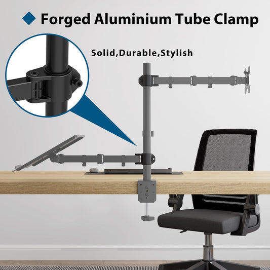 BONTEC Monitor Halterung mit Laptop Arm für 13-32 Zoll LCD LED Bildschirm bis zu 15,6“ Notebook, Neigbare, Drehbare, Monitor Laptop Halterung Schreibtisch mit Klammer, VESA 75x75-100x100mm
