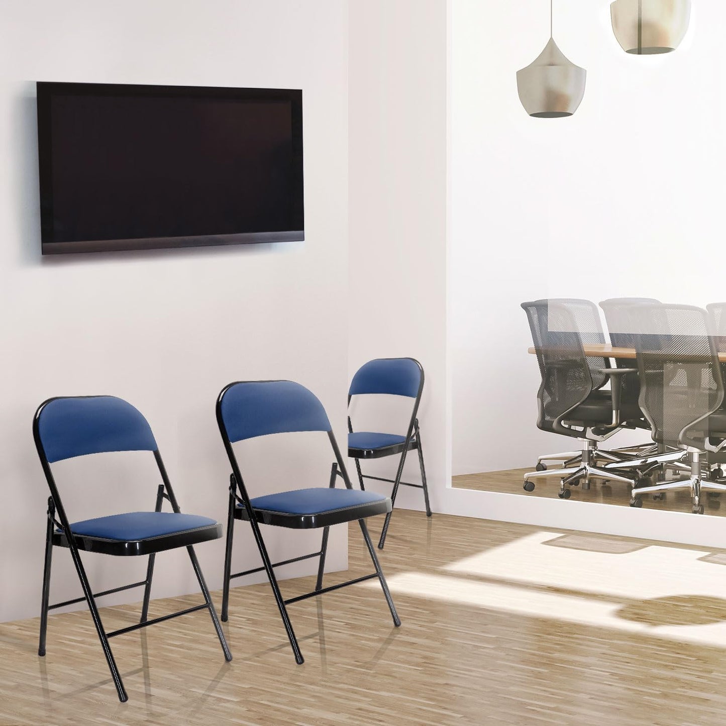 hjh OFFICE TUDELA Klappstuhl Blau – Gepolstert, Kunstleder, bis 130 kg