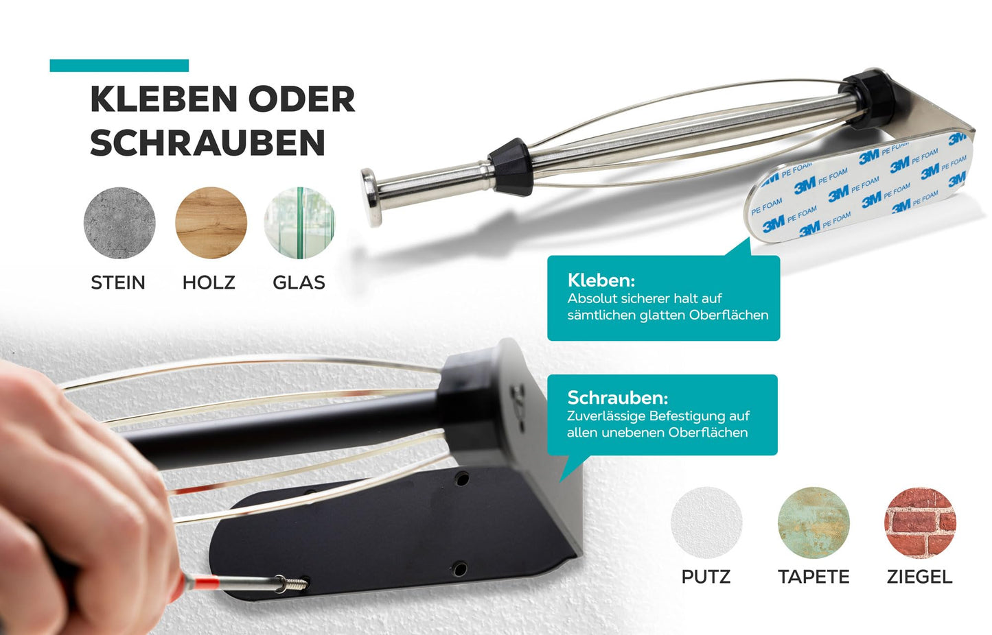 vetene® Premium Küchenrollenhalter ohne Bohren (Zum Einhändig Abreißen) – Edelstahl Silber mit Abroll-Stop – Zewa Rollenhalter – Küchenpapierhalter