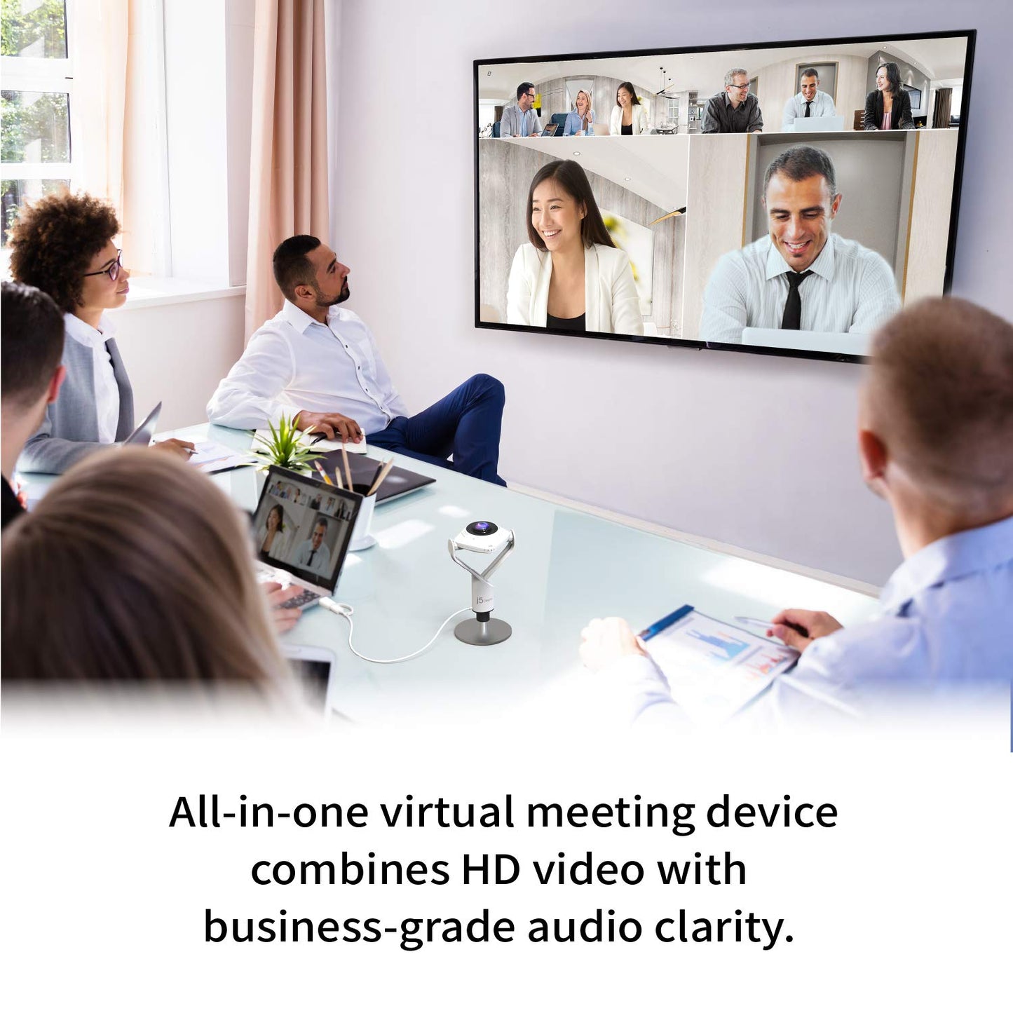 j5create 360 Grad All Around Meeting Webcam - 1080P HD Videokonferenzkamera mit High Fidelity Mikrofon, USB-C | für Videokonferenzen, Online-Unterricht und Zusammenarbeit (JVCU360)