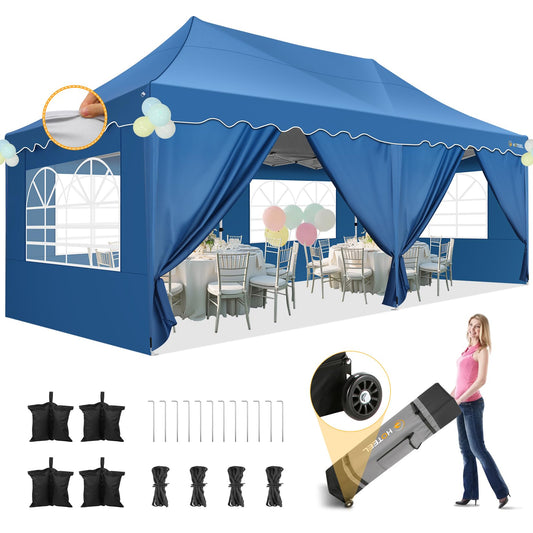 HOTEEL Faltpavillon 3x6 wasserdicht stabil mit 6 Seitenwänden, Pavillon 3x6 UV 50+, Faltpavillon 3x6 verstärktem Rahmen, einfach aufstellbar, Partyzelt 3x6 für Hochzeiten, Partys,Terrasse (Blau)