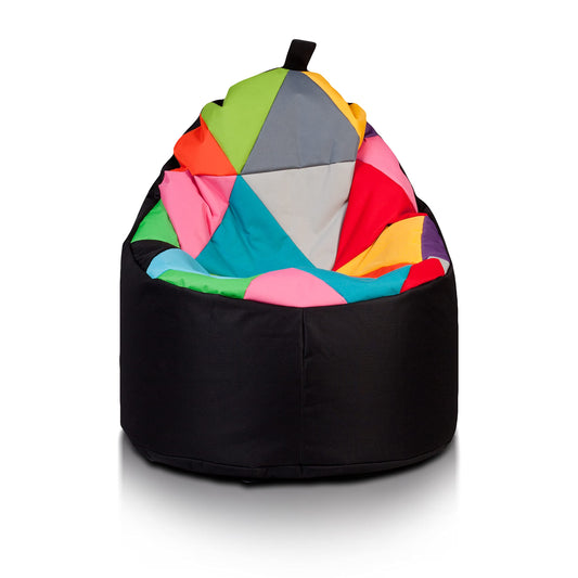 Ecopuf - Yoko Patchwork Pouf Sessel Outdoor - Sitzsack Kinderzimmer - Wasserfester Stoffsack - Entspannungssessel - Wohnungseinrichtung - Sessel Größe XL - 70x75cm, Schwarz Nc14