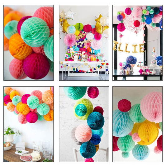 ZYOOO 12 Stück Seidenpapier Wabenbälle Deko Blau Party Dekoration Kit - 15,3 cm, 25,4 cm