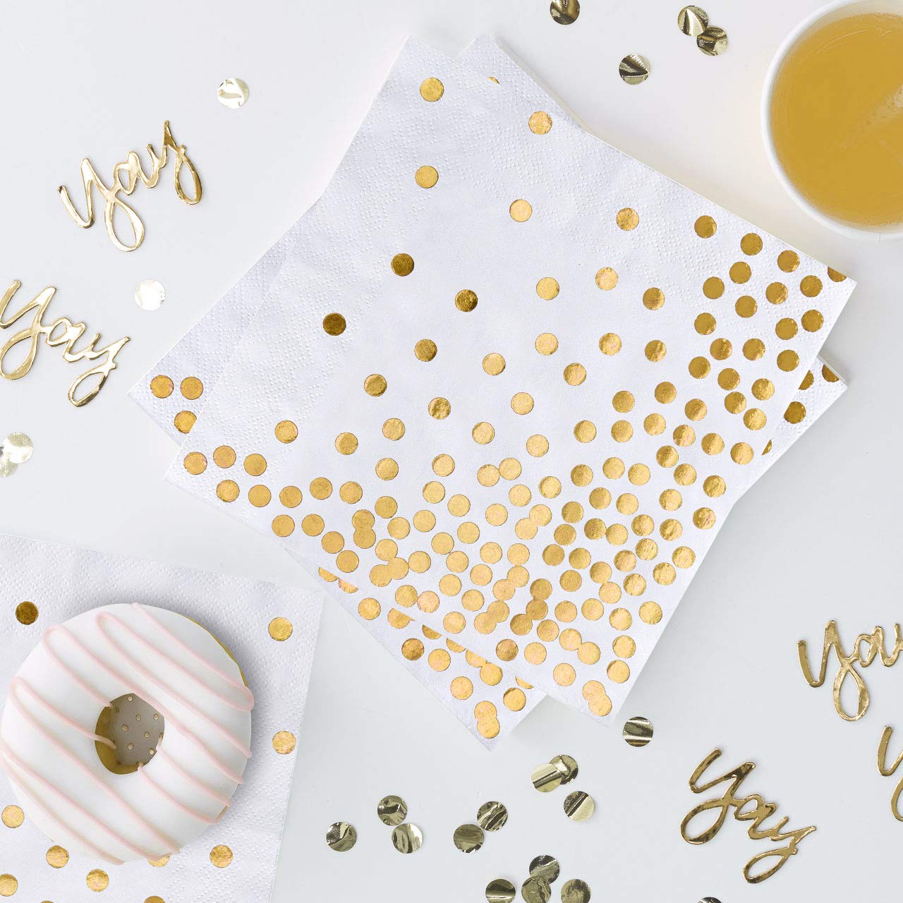iZoeL 60 Servietten Partyservietten Gold Dots 33 x 33cm 3-lagig Geburtstag Foiled Papierservietten Paper Napkins für Party Hochzeit Weihnachten silvester