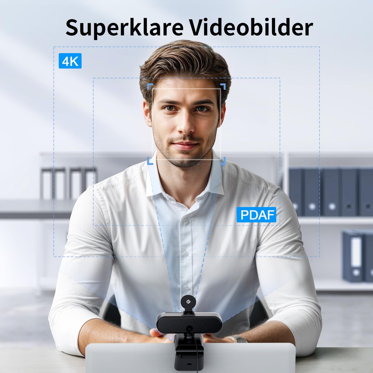 EMEET Webcam NOVA 4K, 4K Webcam mit 2 Mikrofon mit Rauschunterdrückung, Ultra HD Webcam mit 73° Weitwinkel und Objektivabdeckung, PDAF Automatische Lichtkorrektur, Webcam für Mac, Laptop, Zoom, Skype