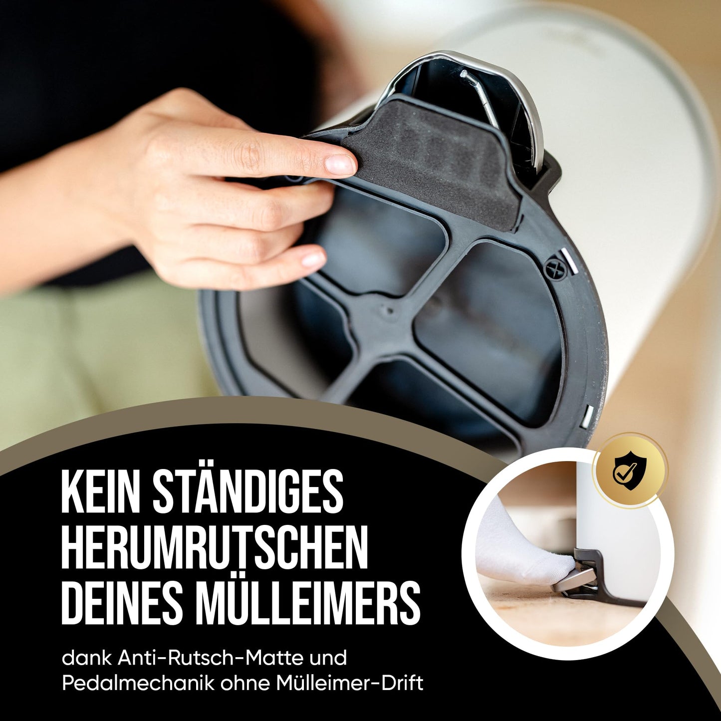 STESSMER Bad Mülleimer [5L] Geruchsdichter kleiner Kosmetikmülleimer fürs Badezimmer | Kosmetik-Badmülleimer, Abfalleimer, Kosmetikeimer, Badeimer, Treteimer, Trash Can | Edelstahl, Schwarz matt