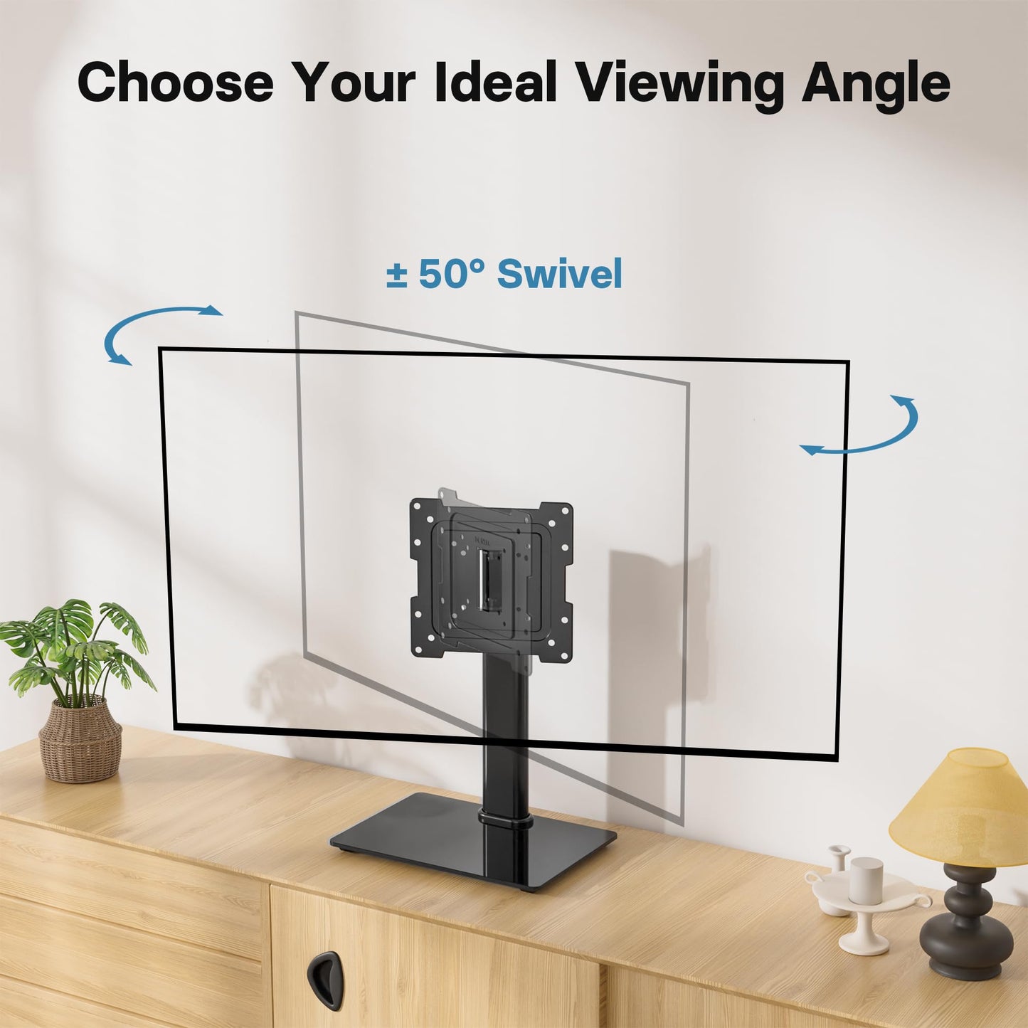 BONTEC TV Standfuss Monitor Standfuss für 17-43 Zoll LCD LED OLED Plasma Flach & Curved Fernseher & Monitor bis zu 45 kg mit 50 Grad Drehgelenk, 3 Stufig Höhenverstellbar, Max VESA 200x200