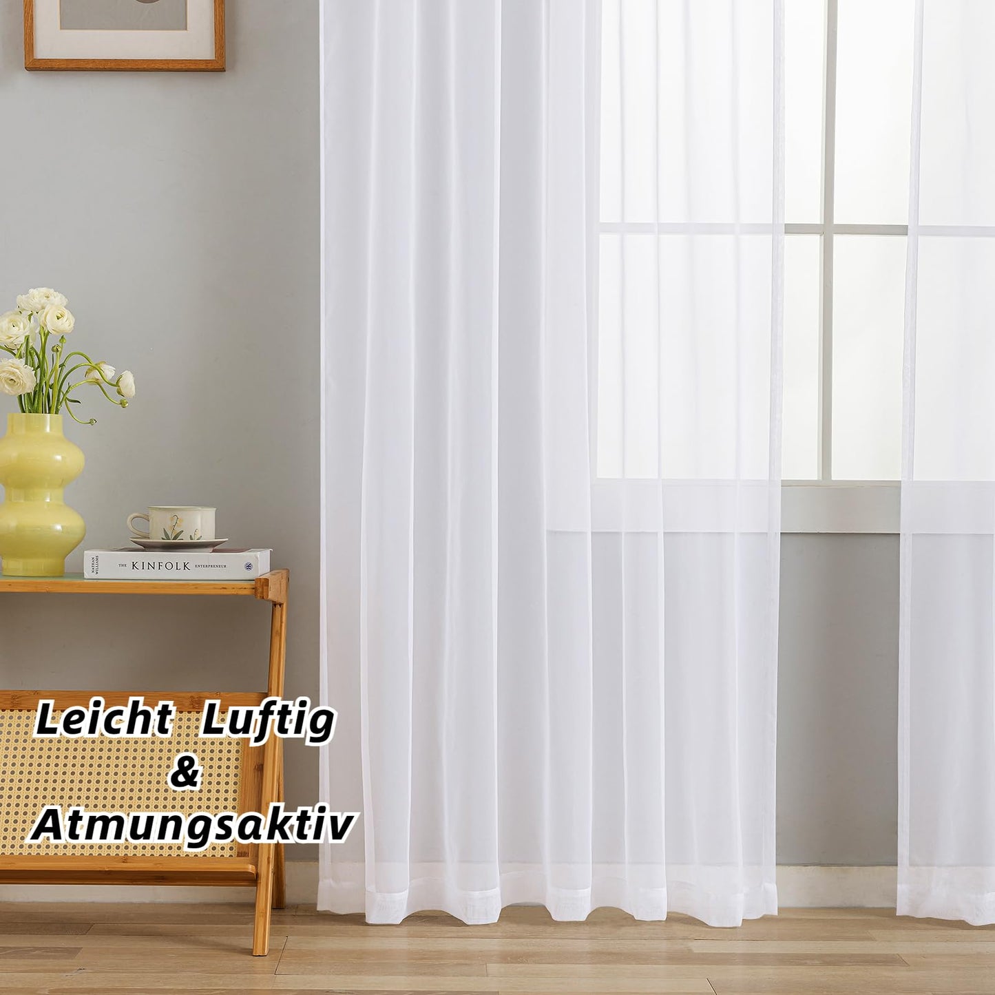 MYSTIC-HOME Gardinen Weiss Transparent - Voile Gardinen Wohnzimmer Modern - Luftige Soft und Sonnenlichtfilterung - Rod Pocket Vorhang Weiß Durchsichtig für Schlafzimmer, Weiß 2er Set H245 x B140 cm